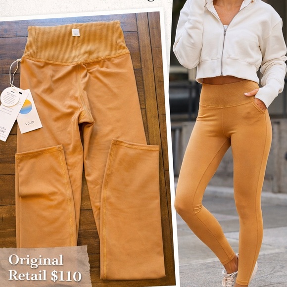 Vuori Pants - Vuori Ribbed Studio Leggings Dark Golden